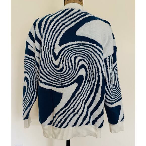 Adam Freak Unisex Cobalt Blue Psychedelic Swirl Groovy Crewneck Chunky Sweater M - Picture 6 of 11